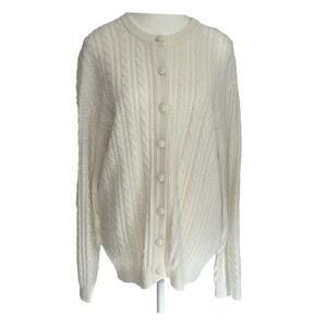 Appleseed's White Cable Knit‎ Cardigan Covered Buttons XL Grandma Cottage core